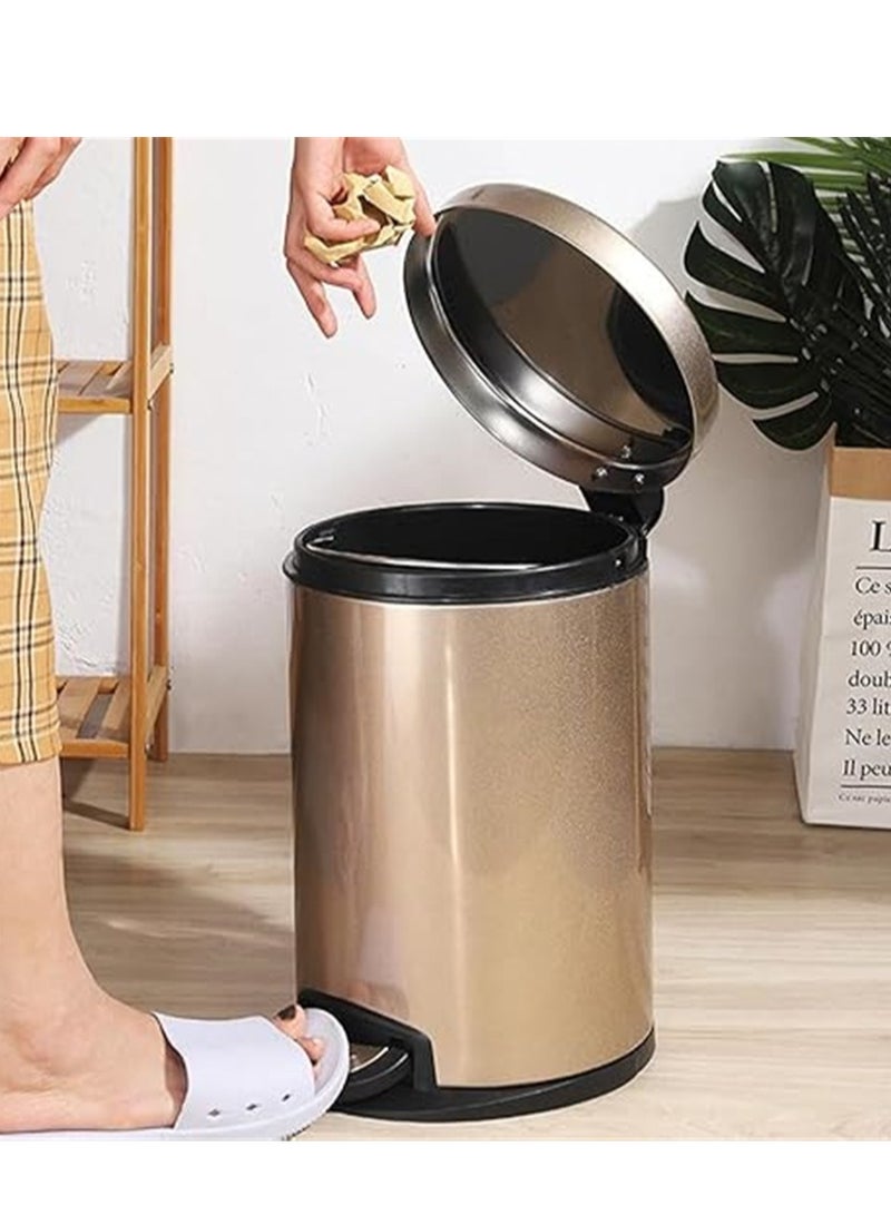 8L Trash Can, Brushed Stainless Steel Dustbin, Round Trash Bin With Soft-Close Foot Pedal, Smudge Resistant Dust Bin for Kitchen Bathroom Bedroom Living Room (8L- Silver)  - Image 4