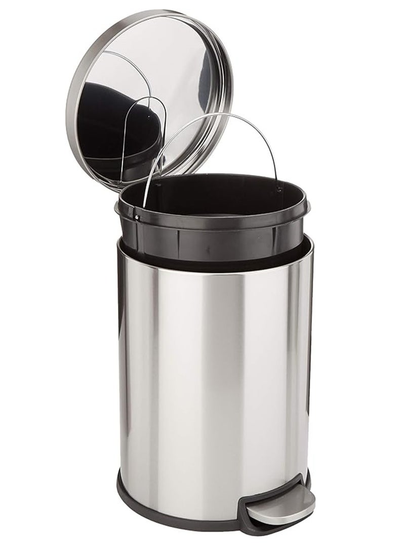 8L Trash Can, Brushed Stainless Steel Dustbin, Round Trash Bin With Soft-Close Foot Pedal, Smudge Resistant Dust Bin for Kitchen Bathroom Bedroom Living Room (8L- Silver)  - Image 5
