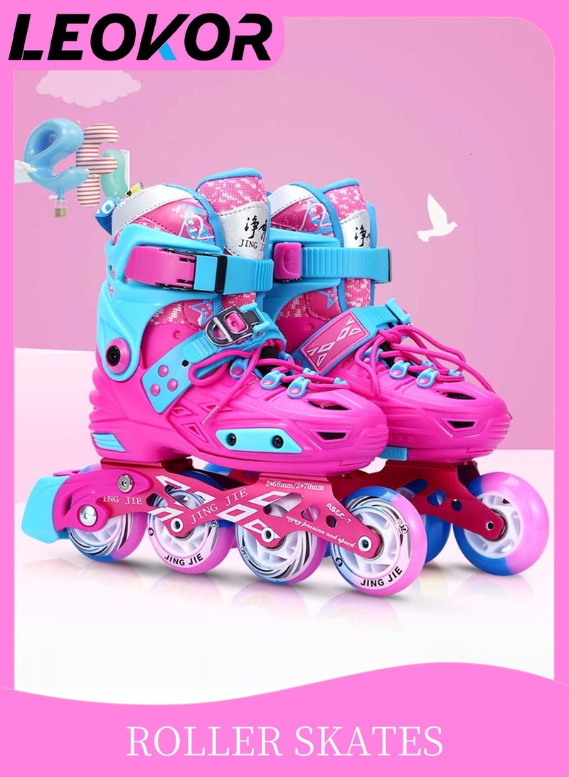 LEOKOR Adjustable Roller Skate Shoe Set,for Kids Ages 6-12 Children's Roller Skates,with LED Light-Up Wheels Roller Skates and Roadblock Backpack,Protective Gear set - Image 1