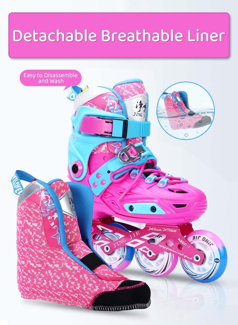 LEOKOR Adjustable Roller Skate Shoe Set,for Kids Ages 6-12 Children's Roller Skates,with LED Light-Up Wheels Roller Skates and Roadblock Backpack,Protective Gear set - Image 3