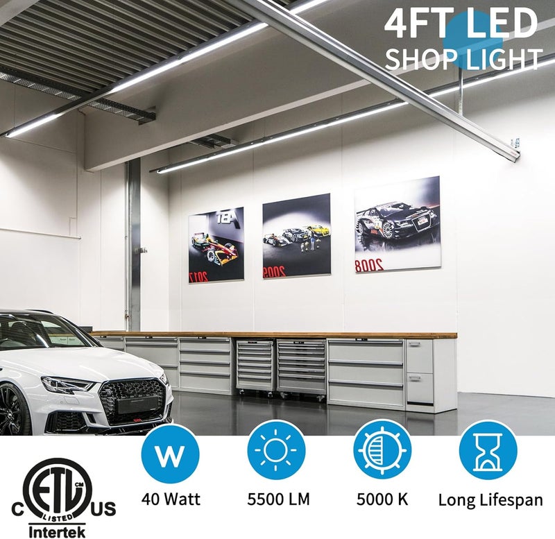 SHOPLED (10-Pack LED Shop Lights 4FT, 40W 5000K Daylight White, 5500LM V-Shape Linkable T8 LED Tube Light, 4 Foot Shop Lights for Garage/Workshop/Warehouse/Basement, ETL Listed - Image 2