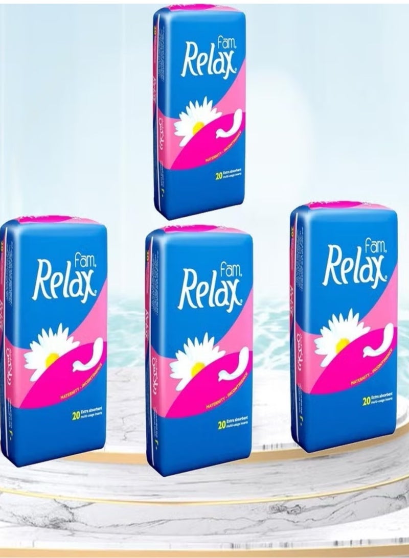 4 قطع فوط صحية نسائية من ريلاكس مع ملمس القطن الطبيعي 20 قطعة