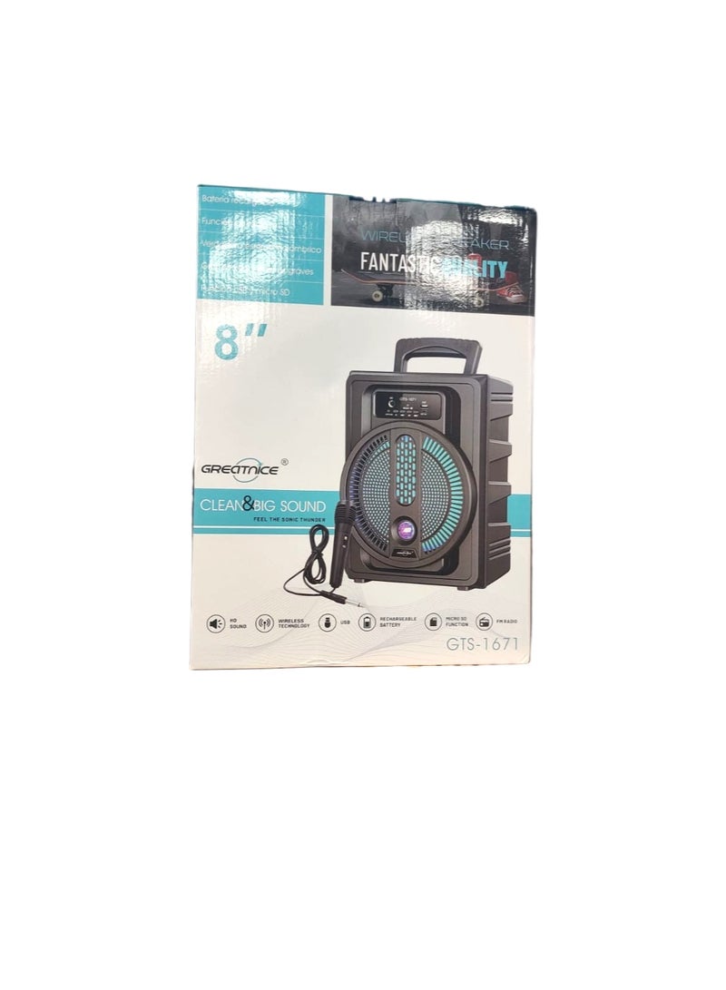 GREATNICE Portable 8-Inch Wireless Bluetooth Speaker with Microphone, LED Lights, FM Radio, USB & Micro SD Support, Rechargeable Battery – Powerful Sound System - Image 2