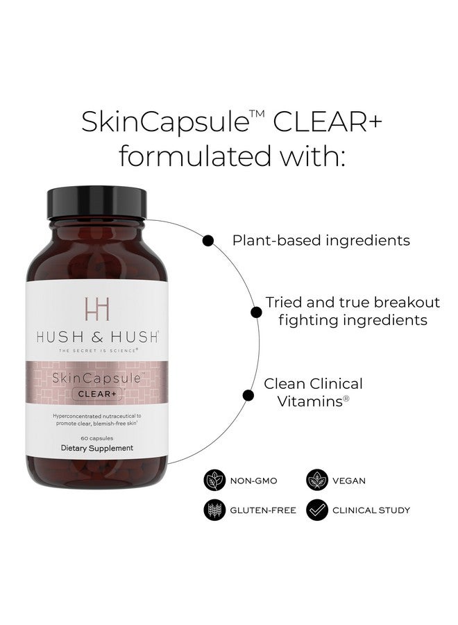 Hush & Hush Hush & Hush SkinCapsule™ Clear+, Skin Care Supplement, Vegan, Acne Treatment for face, Clean Nutraceuticals Supplements That Contains Vitamin A, Turmeric, Dandelion Root, Zinc - 60 Capsules - Image 2