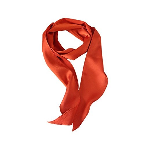 GERINLY Solid 50s Neck Scarf Burnt Orange Ascot 70s Hair Ribbon Scarves Retro Silk Necktie Long Skinny Scarf for Purse (Orange) - Image 1