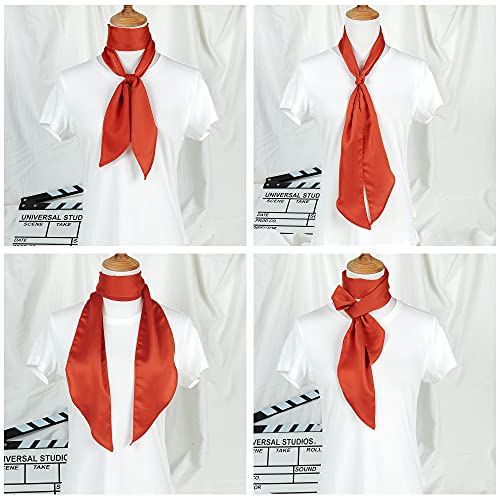 GERINLY Solid 50s Neck Scarf Burnt Orange Ascot 70s Hair Ribbon Scarves Retro Silk Necktie Long Skinny Scarf for Purse (Orange) - Image 2