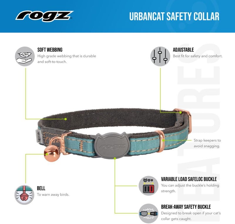Rogz URBAN Cat Collar Turquoise Moon with break-away safety buckle - Image 4