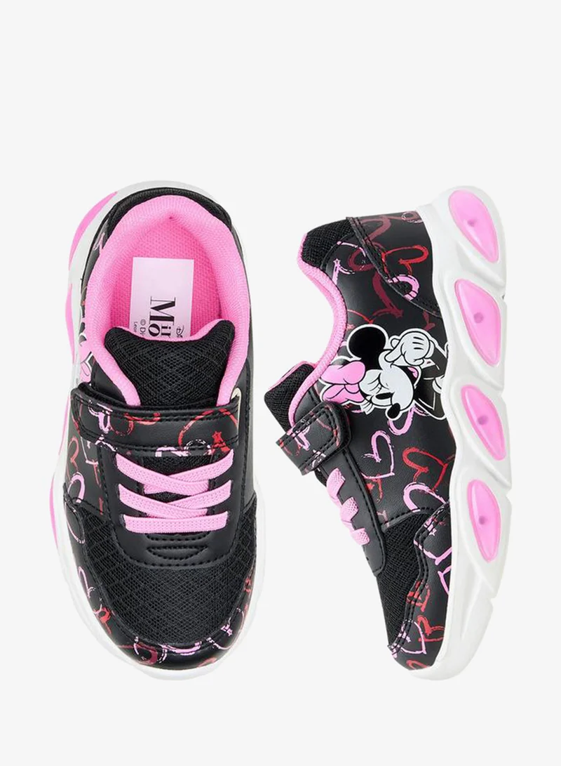 ديزني Miney Mouse Print Light-Up Sneakers With Hook And Loop Closure