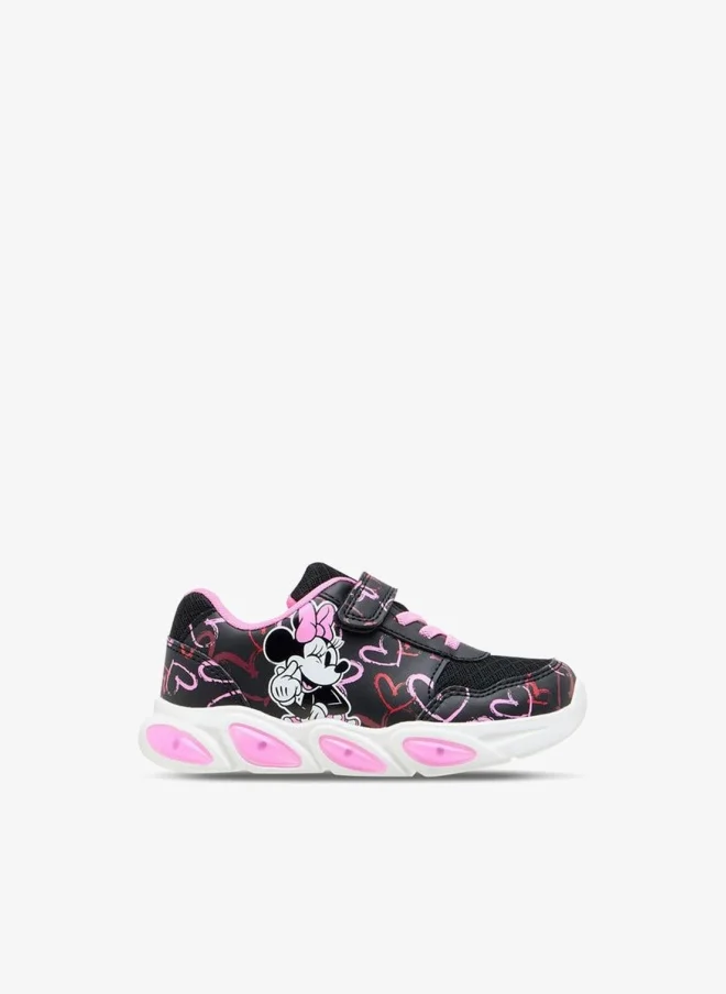 ديزني Miney Mouse Print Light-Up Sneakers With Hook And Loop Closure