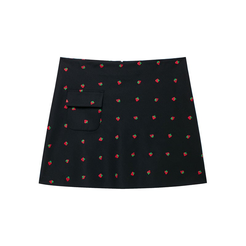SAW AliExpress independent station womens fashion casual temperament lapel strawberry pattern top 9177840 Skirt - Image 1