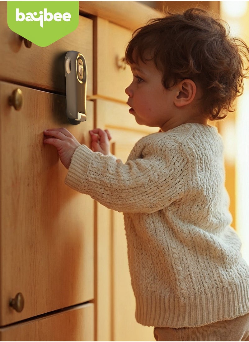 BAYBEE Baybee 2 Pcs Baby Safety Lock for Kids, Door Stopper for Baby Proofing Products with 3M Adhesive, Child Safety Locks for Drawers, Fridge,Cupboard,Cabinet Lock for Infants (Grey)  - Image 2