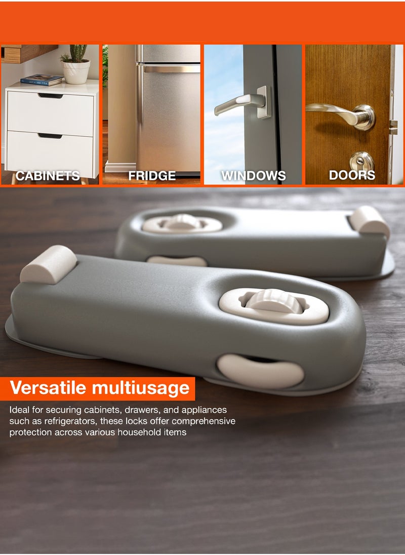BAYBEE Baybee 2 Pcs Baby Safety Lock for Kids, Door Stopper for Baby Proofing Products with 3M Adhesive, Child Safety Locks for Drawers, Fridge,Cupboard,Cabinet Lock for Infants (Grey)  - Image 5