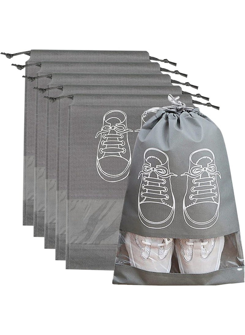 6 pcs Large Shoe Storage Bags with Drawstring, Dustproof & Waterproof with Transparent Window, Fabric Shoe Organizers for Travel and Daily Use, Multi-Color Packing Bags for Sneakers, Shoes & Trainers, Set of 6  for Men and Women - Image 1