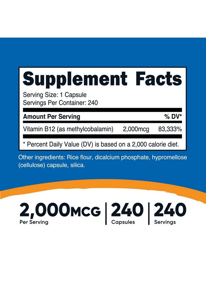 Nutricost Vitamin B12 (Methylcobalamin) 2000mcg, 240 Capsules - Vegetarian Caps, Non-GMO, Gluten Free B12 Supplement - Image 2