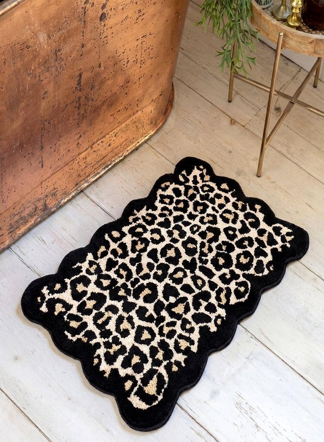 Dunzy Scalloped Cheetah Rug Leopard Bathroom Mat Cheetah Print Room Decor Cute Absorbent Bath Mat for Bathroom Non Slip Soft Leopard Bath Rug Western Decor for Home Living Room Bedroom, 20 x 31 - Image 1