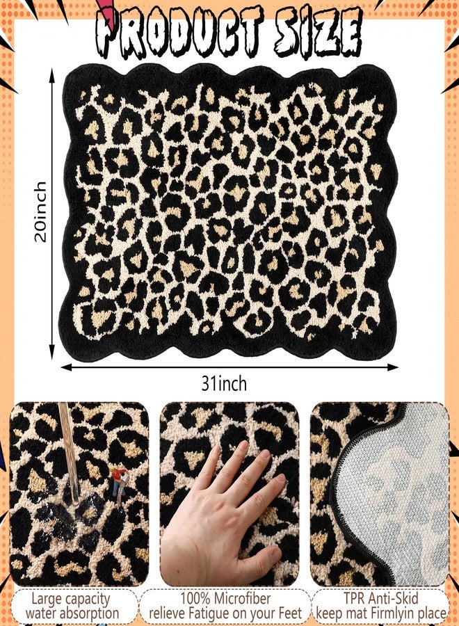 Dunzy Scalloped Cheetah Rug Leopard Bathroom Mat Cheetah Print Room Decor Cute Absorbent Bath Mat for Bathroom Non Slip Soft Leopard Bath Rug Western Decor for Home Living Room Bedroom, 20 x 31 - Image 2