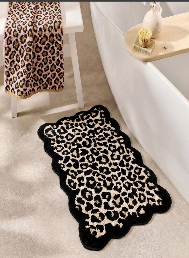 Dunzy Scalloped Cheetah Rug Leopard Bathroom Mat Cheetah Print Room Decor Cute Absorbent Bath Mat for Bathroom Non Slip Soft Leopard Bath Rug Western Decor for Home Living Room Bedroom, 20 x 31 - Image 4