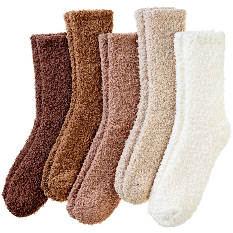 Eyean Womens Fuzzy Fluffy Slipper Socks Warm Winter Soft Thermal Plush Casual Sleep Cozy Home Socks (5 Pairs White khakiK) - Image 1