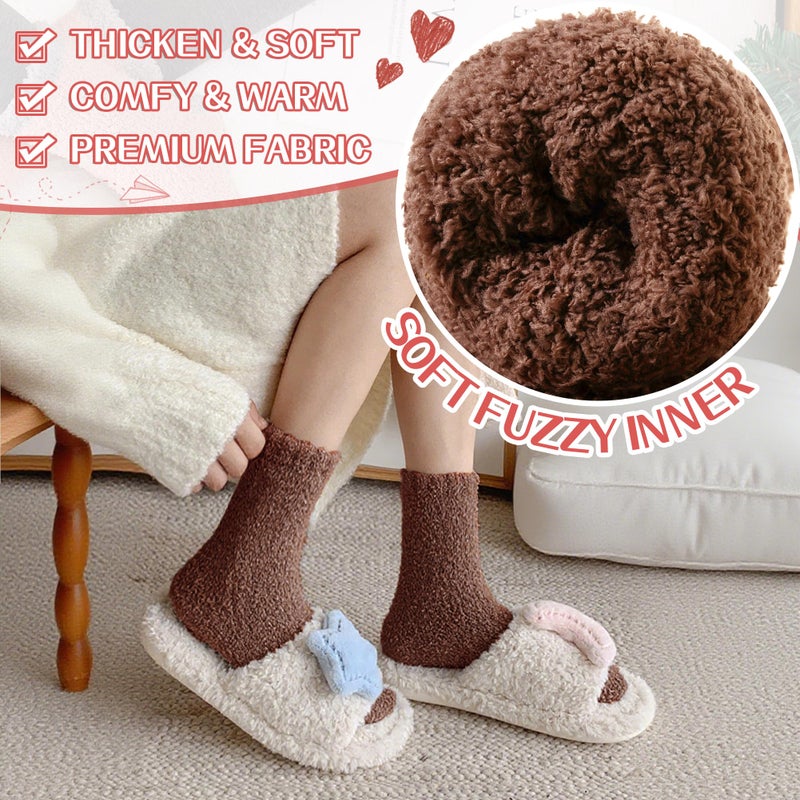 Eyean Womens Fuzzy Fluffy Slipper Socks Warm Winter Soft Thermal Plush Casual Sleep Cozy Home Socks (5 Pairs White khakiK) - Image 3