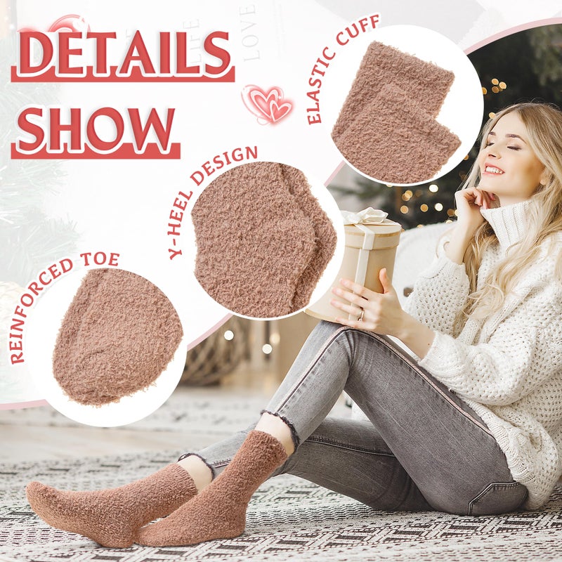 Eyean Womens Fuzzy Fluffy Slipper Socks Warm Winter Soft Thermal Plush Casual Sleep Cozy Home Socks (5 Pairs White khakiK) - Image 4