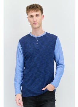 Men Crew Neck Long Sleeves Heather T-Shirt, Navy Blue
