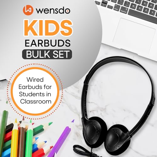 Wensdo Bulk Headphones 100 Pack for Classroom School Kids Wholesale Wired Durable Earphones Class Set for Students Children Toddler Teens Boys Girls and Adult HY857100 Black - Image 3