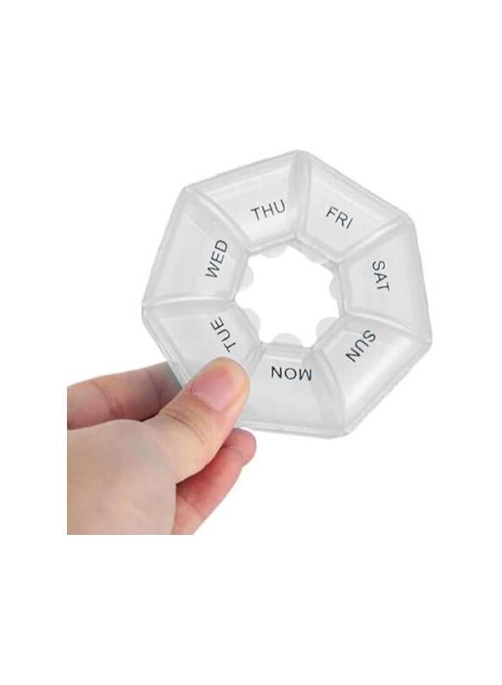 7 Day Weekly Pill Box Round Shaped Organizer Medicine Tablet Storage Dispenser Portable for Travel Vitamins and Supplements Holder Case Transparent Color - Image 1
