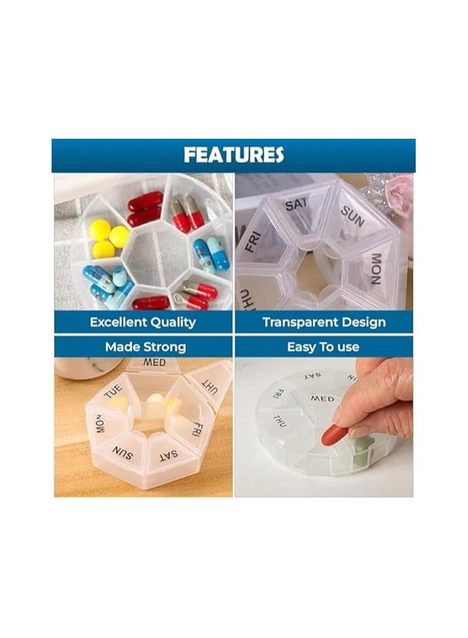 7 Day Weekly Pill Box Round Shaped Organizer Medicine Tablet Storage Dispenser Portable for Travel Vitamins and Supplements Holder Case Transparent Color - Image 2