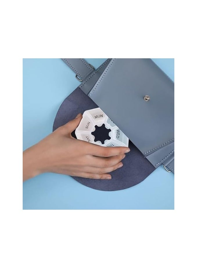 7 Day Weekly Pill Box Round Shaped Organizer Medicine Tablet Storage Dispenser Portable for Travel Vitamins and Supplements Holder Case Transparent Color - Image 3