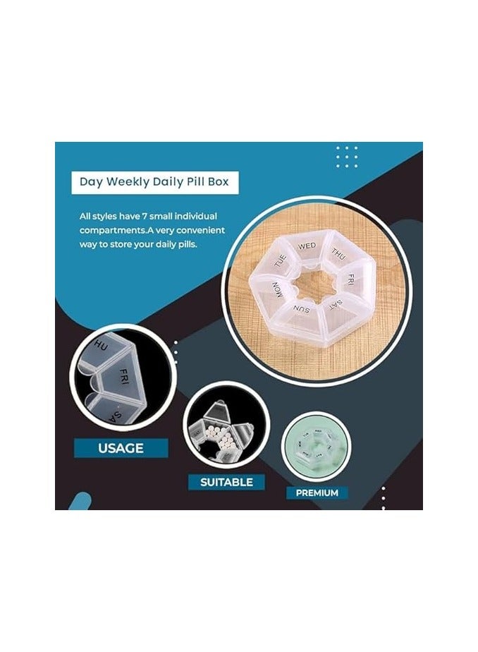 7 Day Weekly Pill Box Round Shaped Organizer Medicine Tablet Storage Dispenser Portable for Travel Vitamins and Supplements Holder Case Transparent Color - Image 5