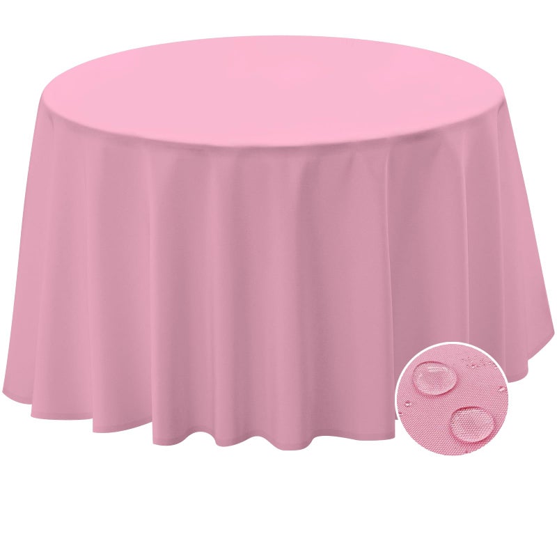 BYDOLL Table Cloth 60 Inch Round Tablecloth Fits Max50 Inch Diameter Table Top,Pink Polyester Washable Wrinkle-Free Spillproof Tablecloth for Party Patio Cover - Image 1