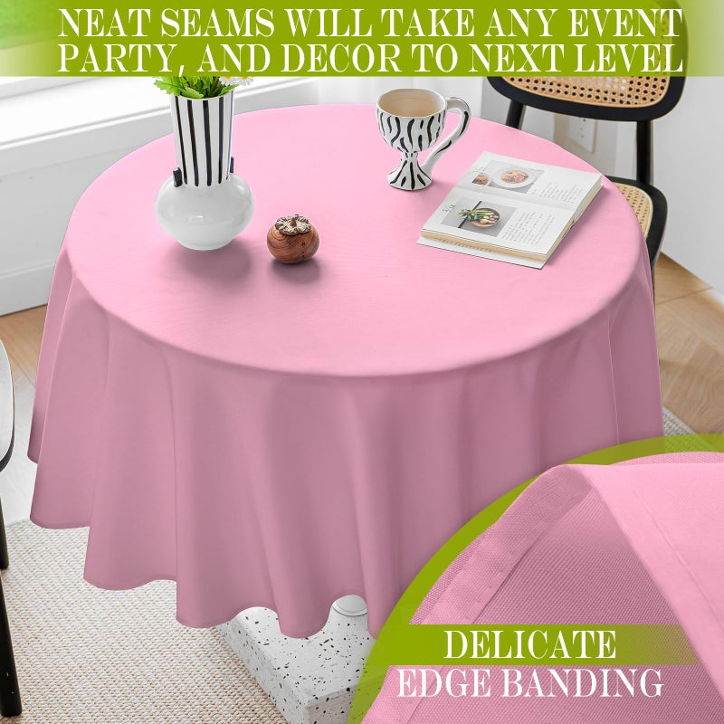 BYDOLL Table Cloth 60 Inch Round Tablecloth Fits Max50 Inch Diameter Table Top,Pink Polyester Washable Wrinkle-Free Spillproof Tablecloth for Party Patio Cover - Image 4
