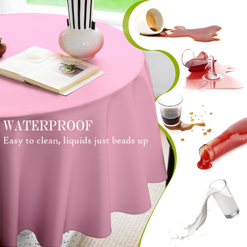BYDOLL Table Cloth 60 Inch Round Tablecloth Fits Max50 Inch Diameter Table Top,Pink Polyester Washable Wrinkle-Free Spillproof Tablecloth for Party Patio Cover - Image 5