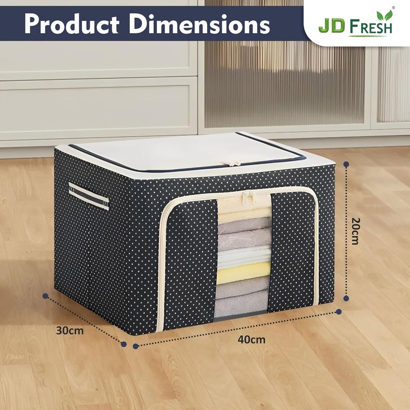 JD FRESH ، 5 قطع، سعة 24 لتر، منظم من القماش بإطار فولاذي قابل للطي، مثالي لتخزين الساريات، القمصان، البطانيات، وغيرها من الأغراض. متوفر بلون أزرق. - Image 3