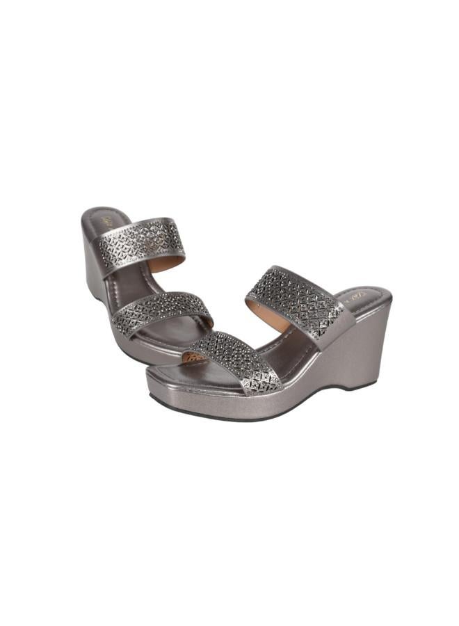 ZAYNA 221-200 Zayna Ladies Wedge Heel Sandals 2B2531-126 Pewter - Image 3