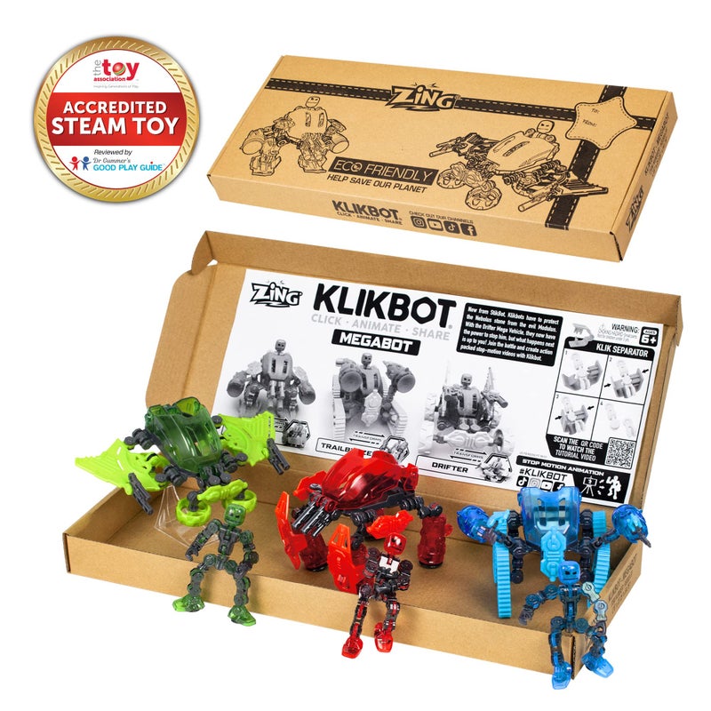 Zing Klikbot Megabots â€“ Pack of Three â€“ Green, Blue and Red - Toy Figures with Unique Accessories â€“ for Kids 8 Plus - Image 2