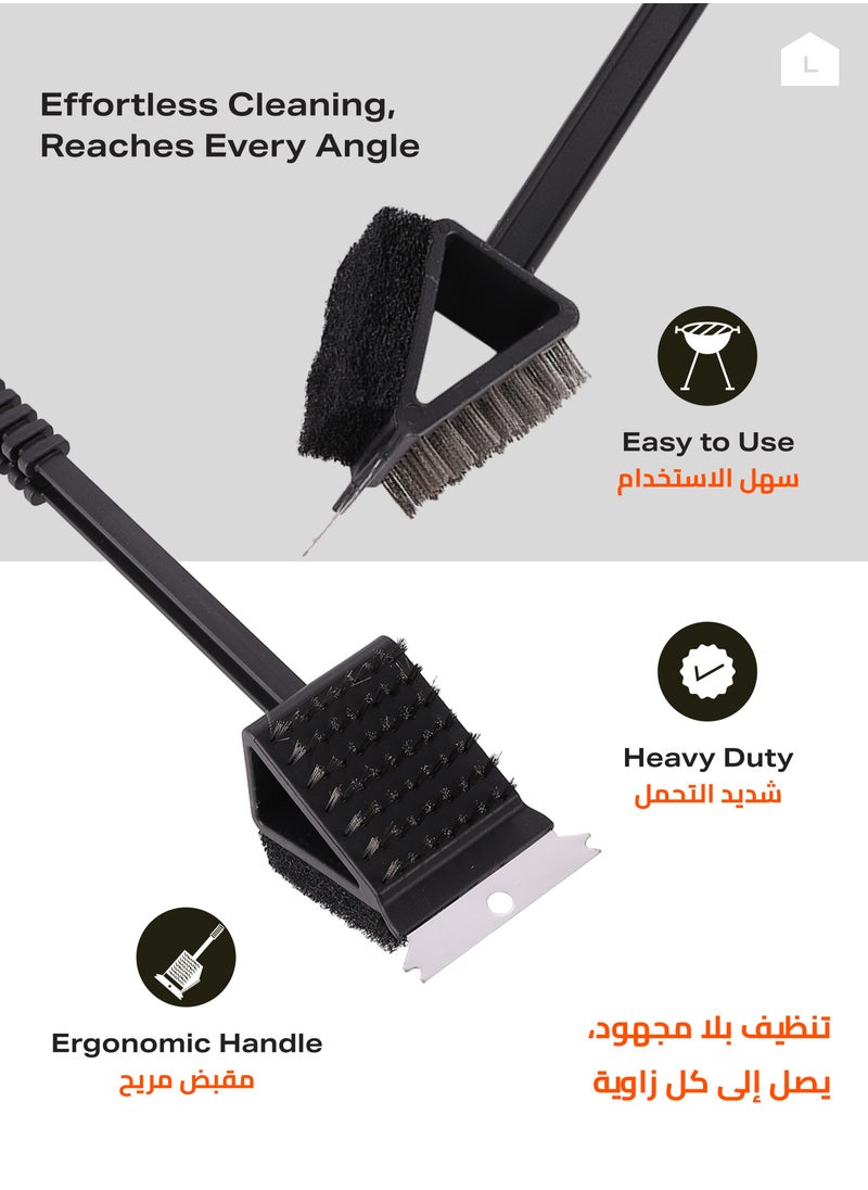 LAWAZIM - 3 Piece Heavy Duty Grill Brush with Scraper and Scour Pad -36cm- Durable Cleaning Brush Thick Scouring Pads Stainless Scraper for Outdoor Grills Restaurant Home Kitchen BBQ & Stainless Grates - Image 1