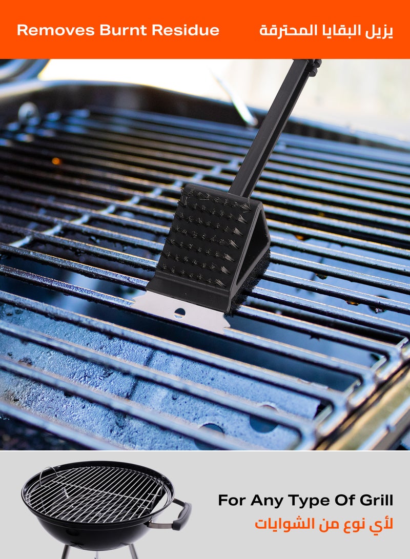 LAWAZIM - 3 Piece Heavy Duty Grill Brush with Scraper and Scour Pad -36cm- Durable Cleaning Brush Thick Scouring Pads Stainless Scraper for Outdoor Grills Restaurant Home Kitchen BBQ & Stainless Grates - Image 1