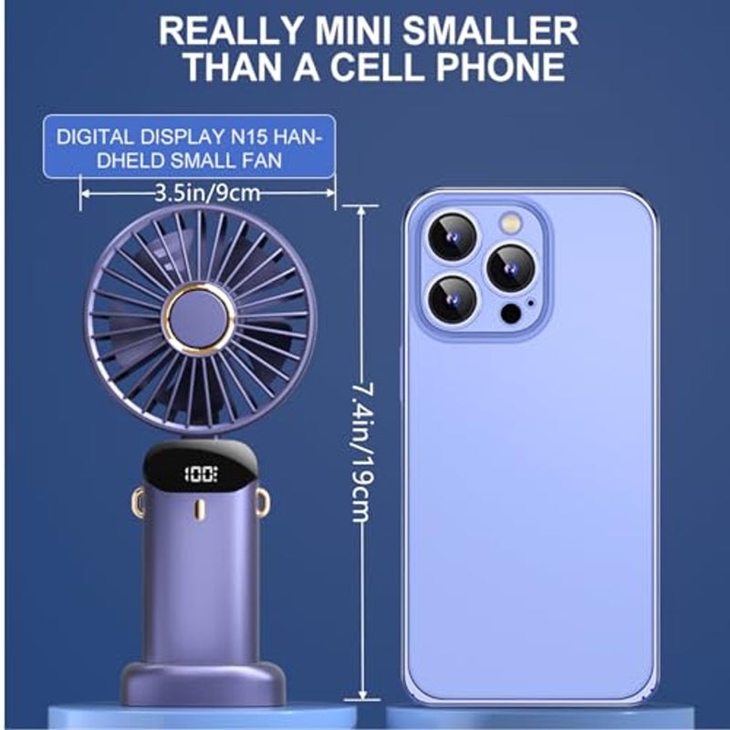 ALKAYAN Portable Handheld Fan,Mini Foldable Desk Fan,USB Rechargeable Fans with 5 Speeds,Battery Operated Mini Handheld Fan with LED Display for Home Office Travel (Multi Color) - Image 2