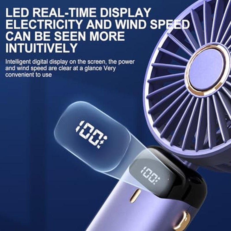 ALKAYAN Portable Handheld Fan,Mini Foldable Desk Fan,USB Rechargeable Fans with 5 Speeds,Battery Operated Mini Handheld Fan with LED Display for Home Office Travel (Multi Color) - Image 3