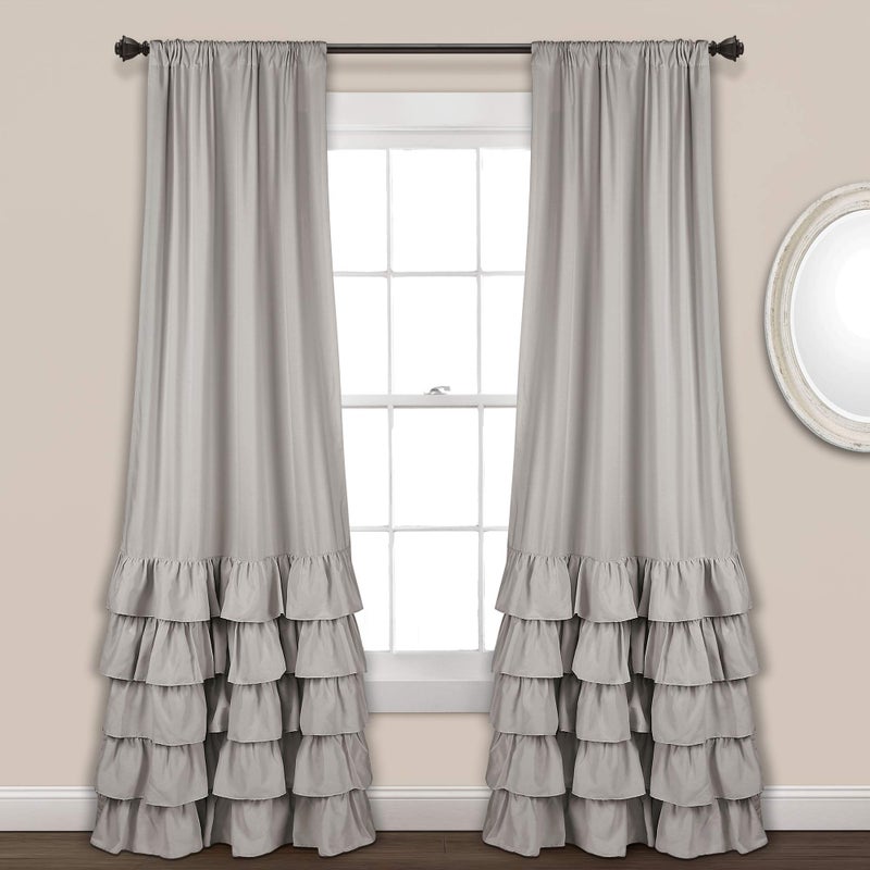 Lush Decor Lush Decor Allison Ruffle Curtains Window Panel Drapes Set for Living Dining Room Bedroom Pair 84 x 40 Light Gray 