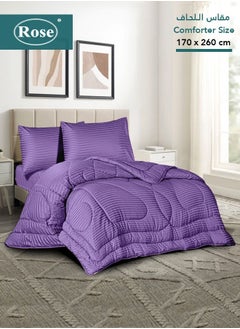 Rose ROSE Striped Luxury Hotel Comforter, Premium Microfiber, Set of 4 pieces, Soft Lightweight, Extra Twin size 260x170 cm, Lilac Purple  - Image 1