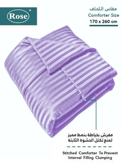 Rose ROSE Striped Luxury Hotel Comforter, Premium Microfiber, Set of 4 pieces, Soft Lightweight, Extra Twin size 260x170 cm, Lilac Purple  - Image 2