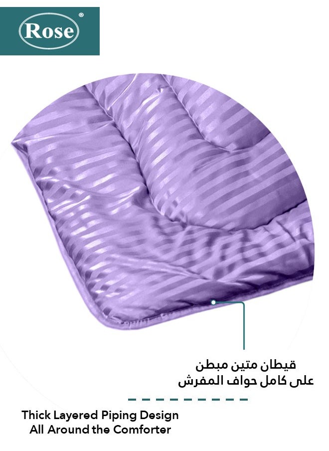 Rose ROSE Striped Luxury Hotel Comforter, Premium Microfiber, Set of 4 pieces, Soft Lightweight, Extra Twin size 260x170 cm, Lilac Purple  - Image 3