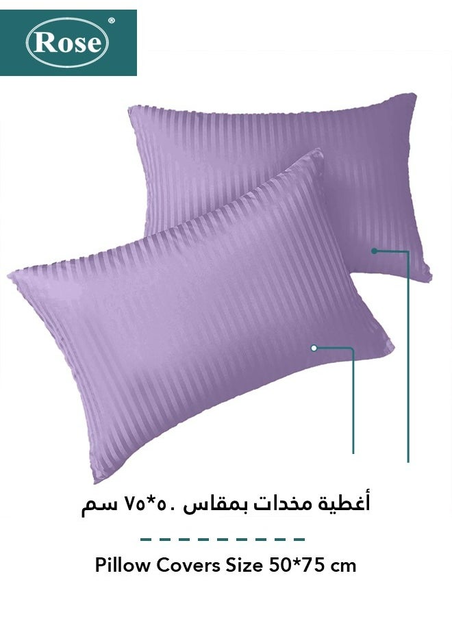 Rose ROSE Striped Luxury Hotel Comforter, Premium Microfiber, Set of 4 pieces, Soft Lightweight, Extra Twin size 260x170 cm, Lilac Purple  - Image 5