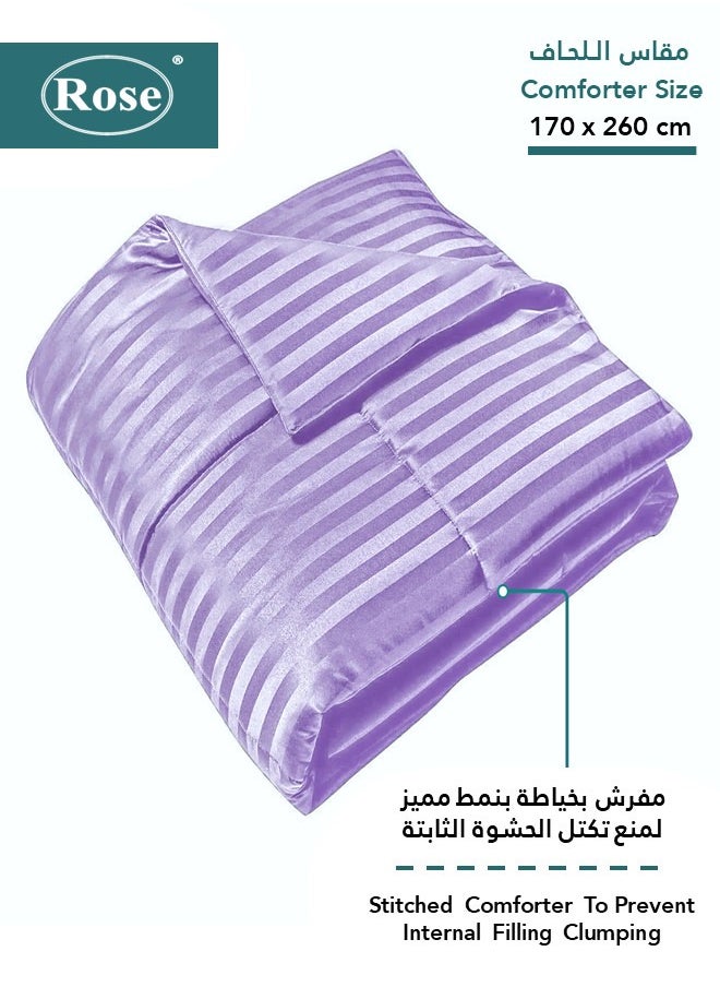 Rose ROSE Striped Luxury Hotel Comforter, Premium Microfiber, Set of 4 pieces, Soft Lightweight, Extra Twin size 260x170 cm, Lilac Purple  - Image 2