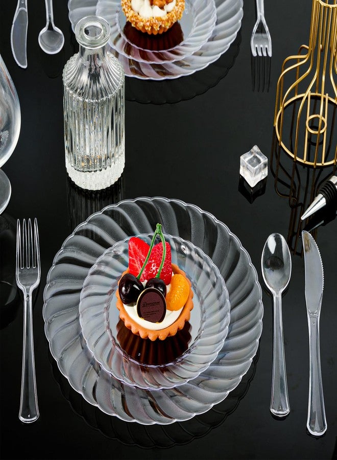 FOCUSLINE 100 Count 6 Inch Clear Plastic Plates, Disposable Heavy Duty Salad Dessert Plates- Premium Hard Plastic Plate Fancy Disposable Clear Plate for Weddings, Parties and Events - Image 4
