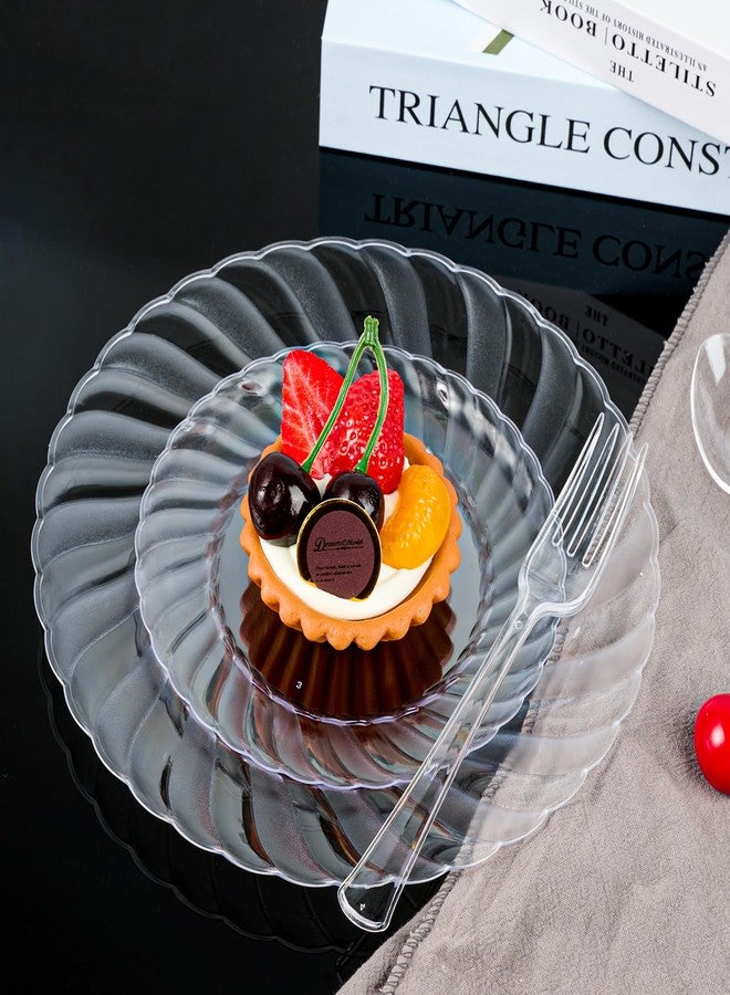 FOCUSLINE 100 Count 6 Inch Clear Plastic Plates, Disposable Heavy Duty Salad Dessert Plates- Premium Hard Plastic Plate Fancy Disposable Clear Plate for Weddings, Parties and Events - Image 2