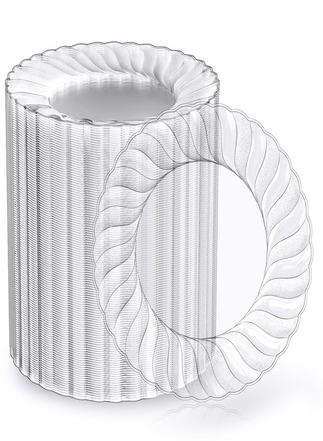 FOCUSLINE 100 Count 6 Inch Clear Plastic Plates, Disposable Heavy Duty Salad Dessert Plates- Premium Hard Plastic Plate Fancy Disposable Clear Plate for Weddings, Parties and Events - Image 1