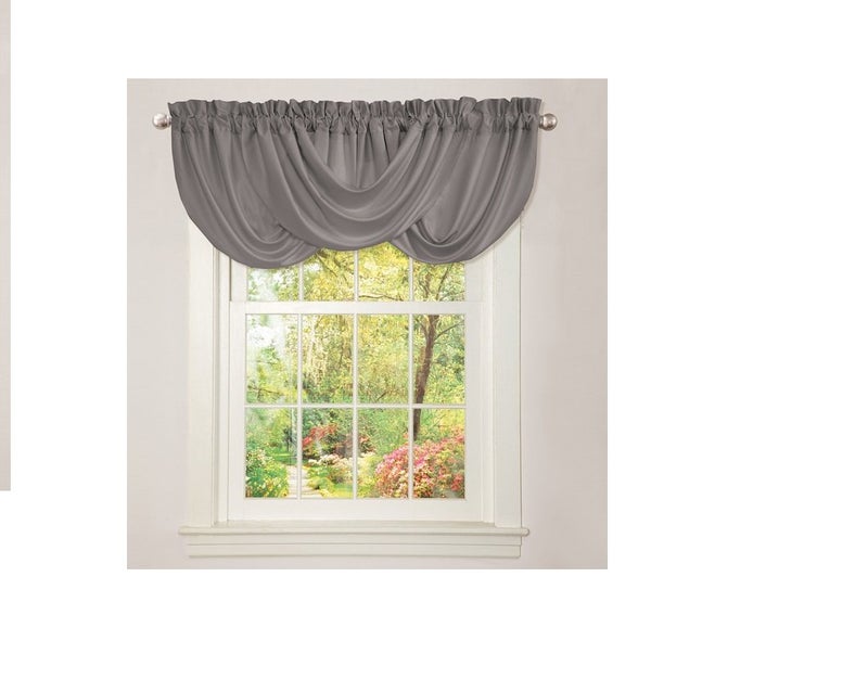 Lush Decor Lucia Elegant Waterfall Valance for Living Room Kitchen, and Bedroom, Soft Polyester Window Curtain, Single -Gray (42"W x 18"L) - Image 1